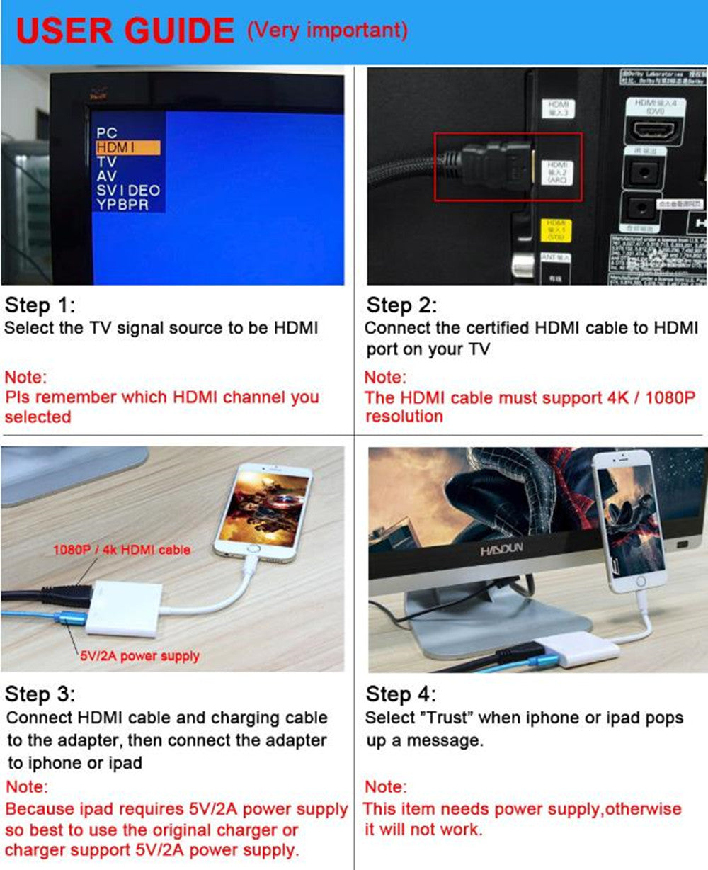 Lightning to HDMI Adapter Charging Cable