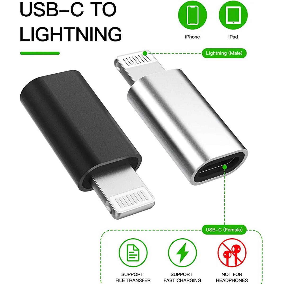 (Paquet de 2) connecteur adaptateur USB-C femelle vers Lightning mâle