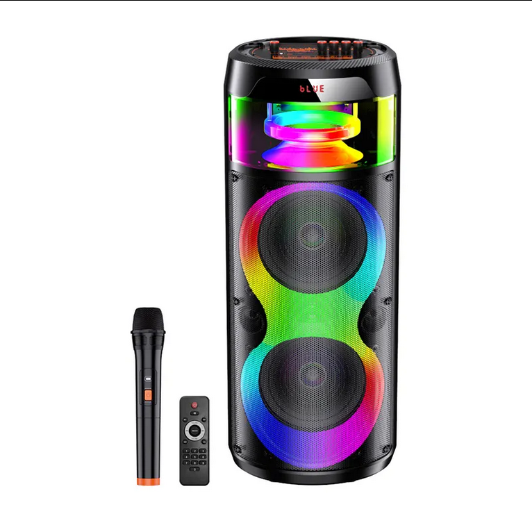 Haut-parleur stéréo Bluetooth sans fil, LED lumineuse colorée, pour fête intérieure et extérieure, avec télécommande et Microphone karaoké