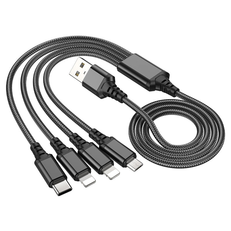 4 in 1 USB-A to Lightning Micro USB USB-C Charging Cable (1m)