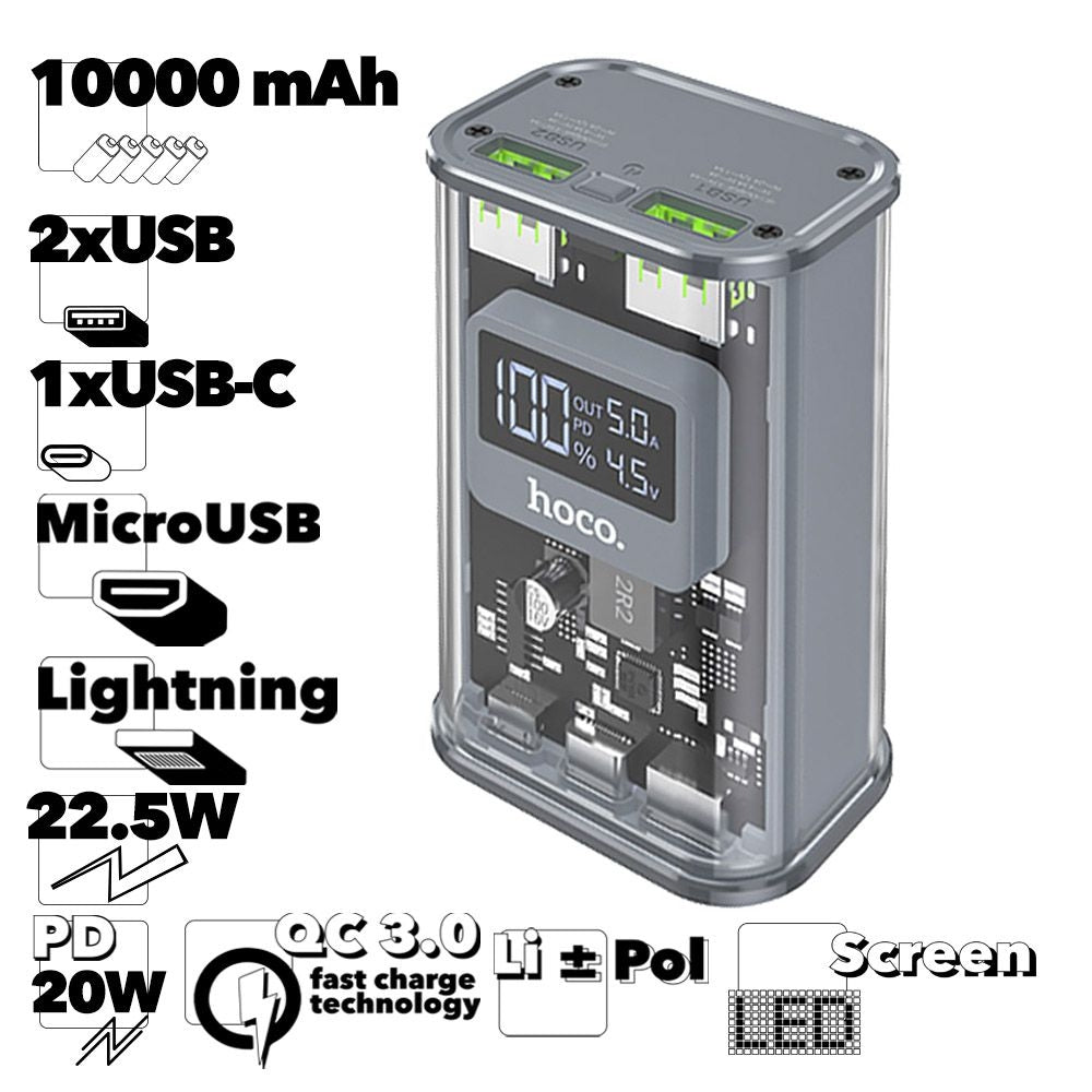 (10000mAh) PD 20W QC3.0 Micro USB USB-C Lightning Battery Pack Charger Portable Power Bank