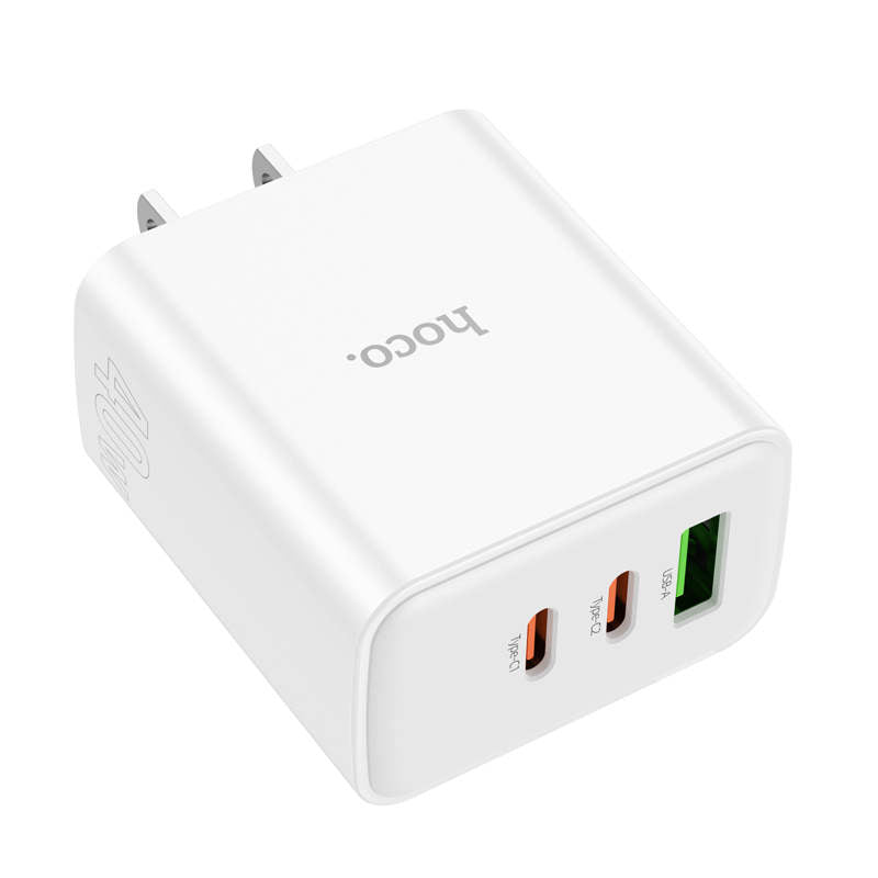 PD 40W Triple Ports Port USB-A et 2x Ports USB-C Adaptateur secteur pour chargeur mural