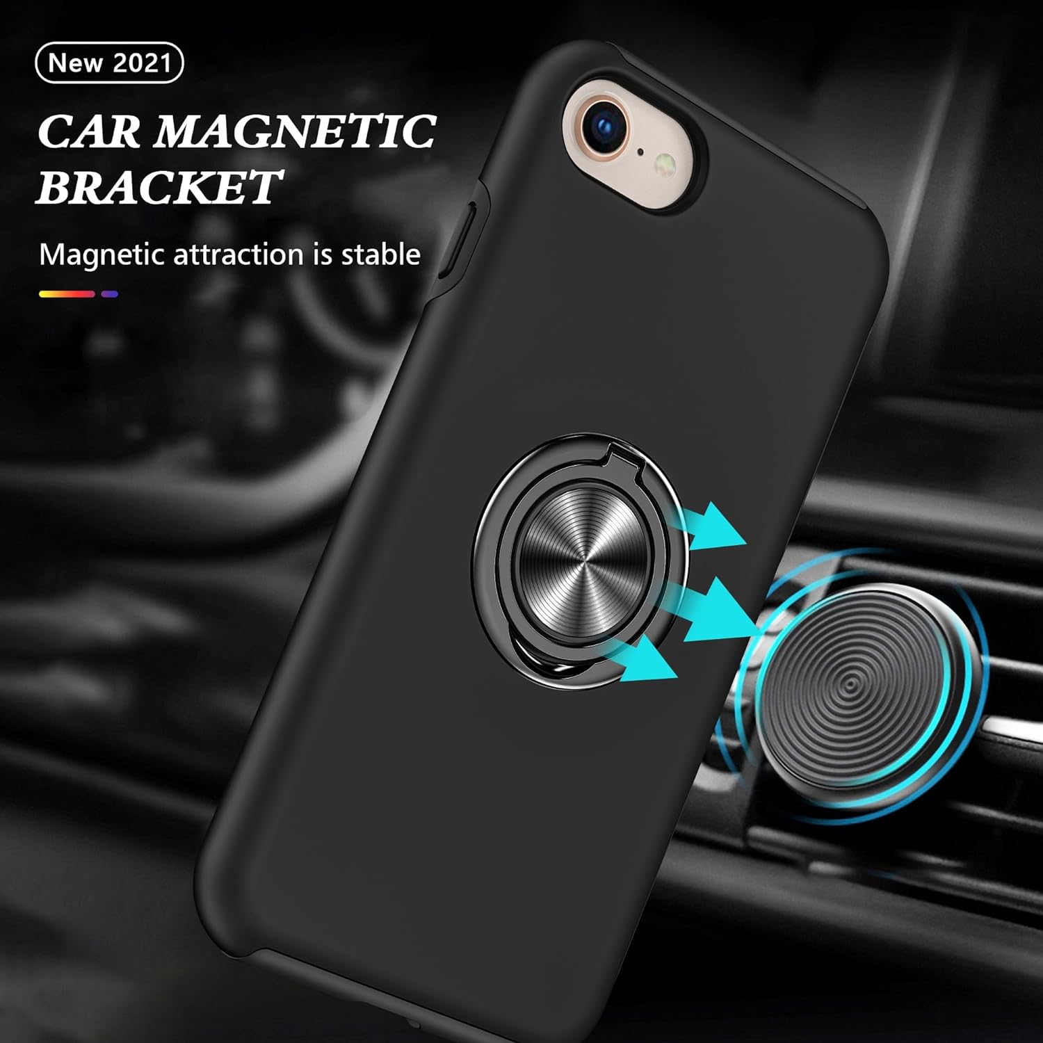 Coque hybride magnétique avec anneau invisible pour iPhone 7/8/SE (2e génération)