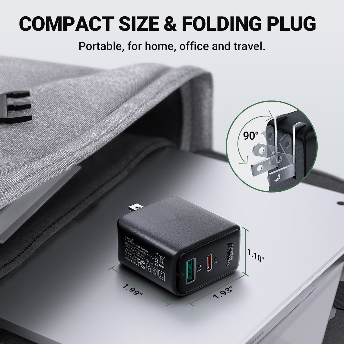 32W Dual Ports USB-A USB-C Plug Fast Charger Power Adapter