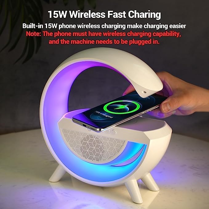 LED Lamp Night Light Wireless Bluetooth Stereo Speaker with Wireless Charger Stand