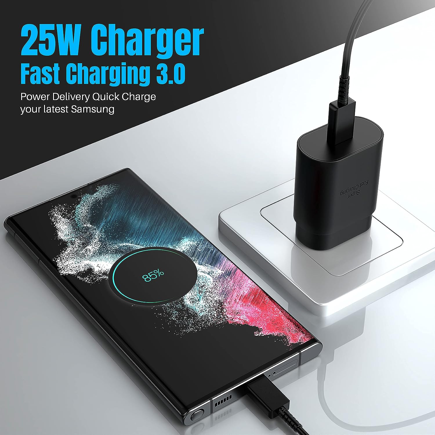 (25W) USB-C Fast Charging Power Adapter Wall Charger for Samsung Motorola Google Phones