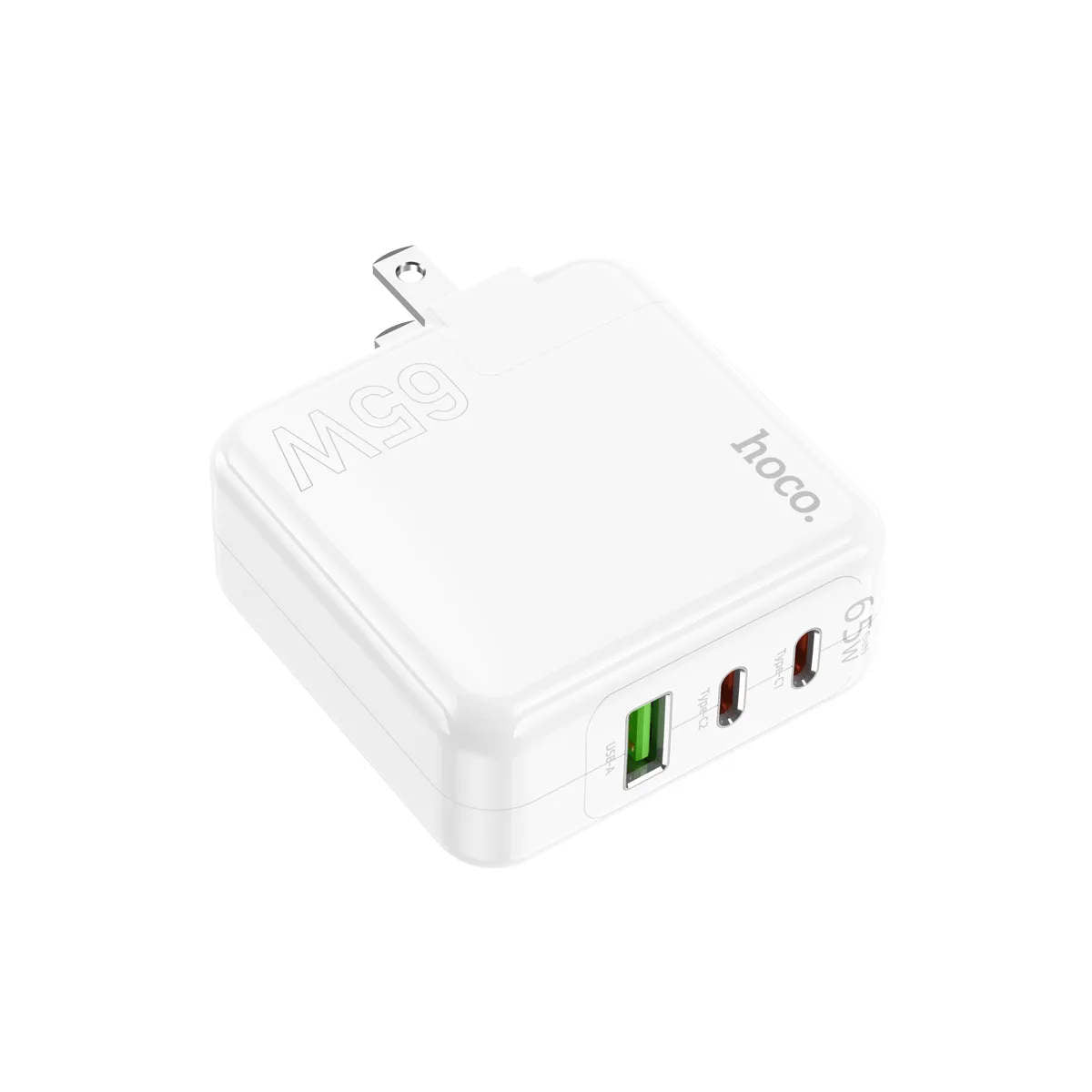 (65W) USB-A Port & 2x USB-C Ports Triple Ports Wall Charger Power Adapter