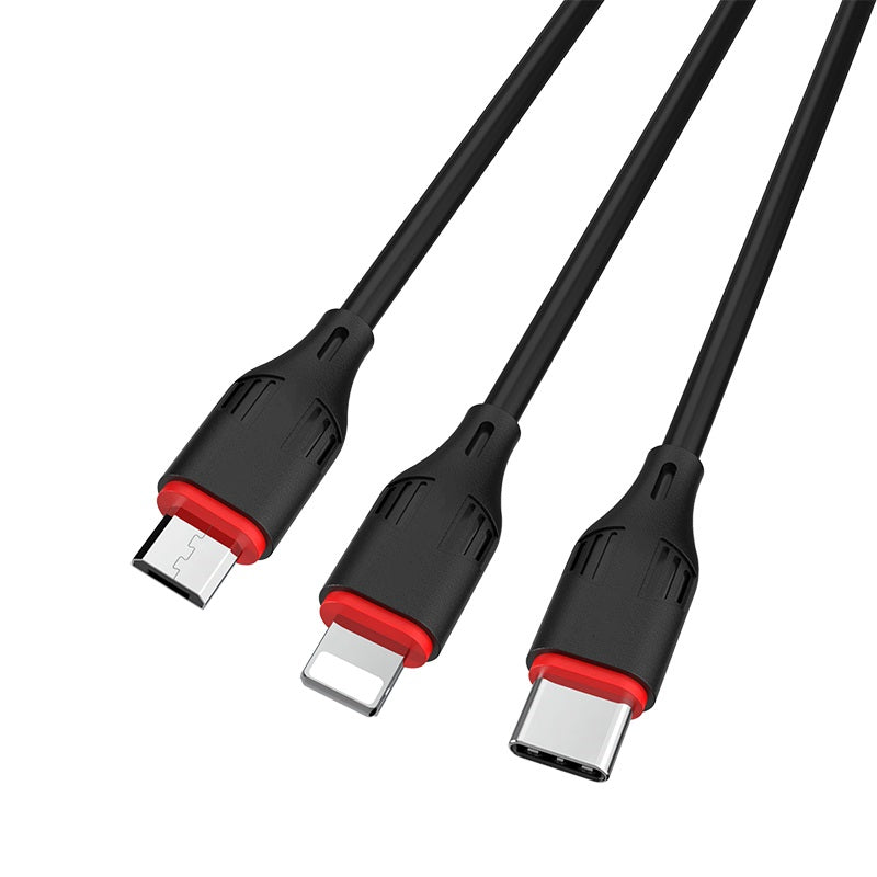 3 in 1 USB-A to Lightning Micro USB USB-C Charging Cable (1m)