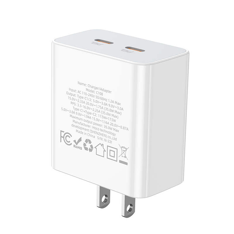 (35 W) Adaptateur secteur pour chargeur mural QC3.0 à deux ports USB-C