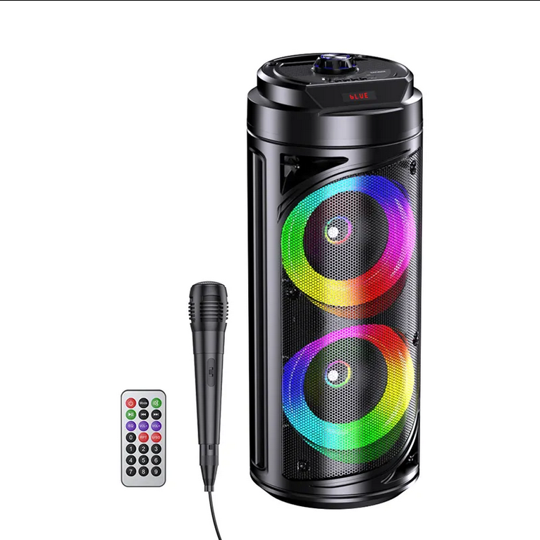 Haut-parleur stéréo Bluetooth sans fil, LED lumineuse colorée, pour fête intérieure et extérieure, avec télécommande et Microphone karaoké