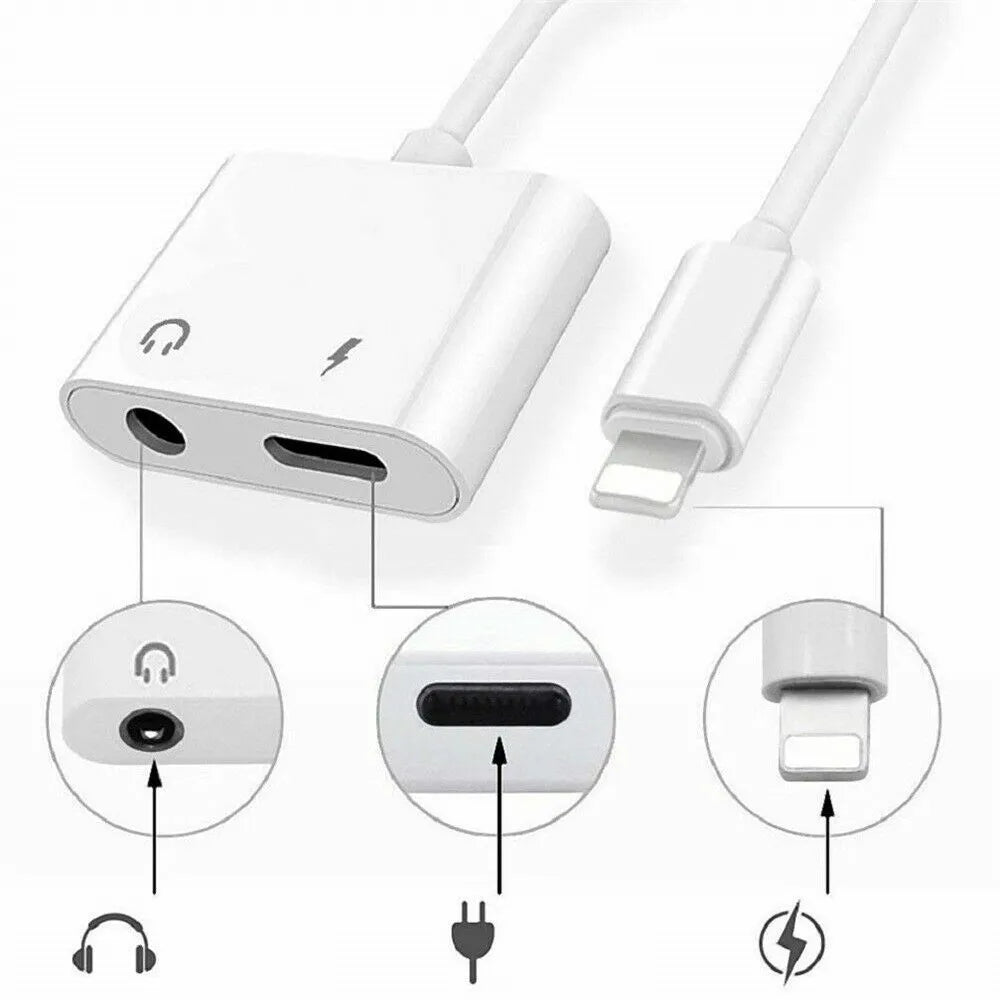 2 in 1 Lightning to 3.5mm Headphone Jack Charger Adapter Splitter