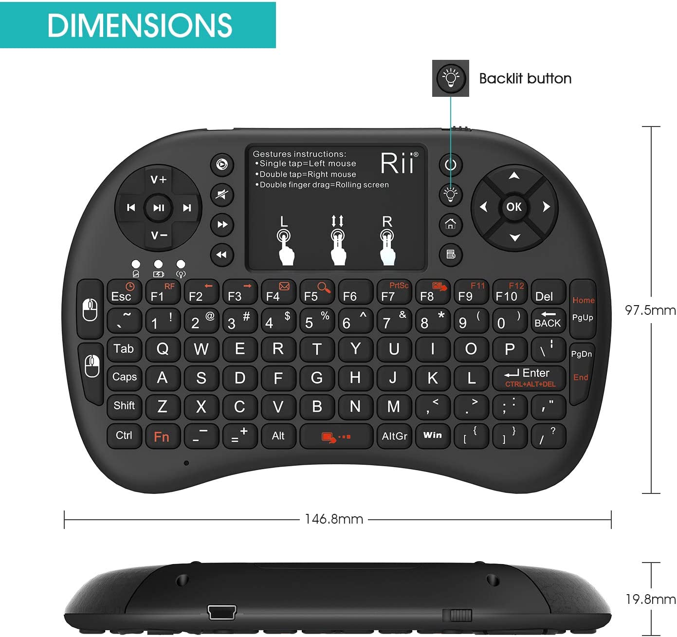 Mini Portable Wireless Backlit Keyboard with Touchpad