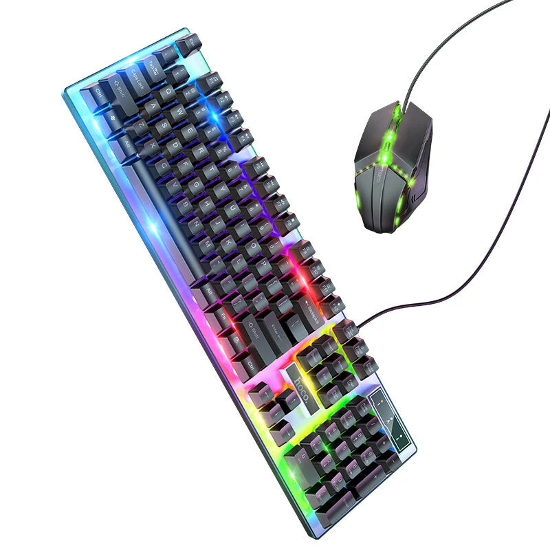 Ensemble combiné clavier et souris de jeu mécanique lumineux LED USB filaire