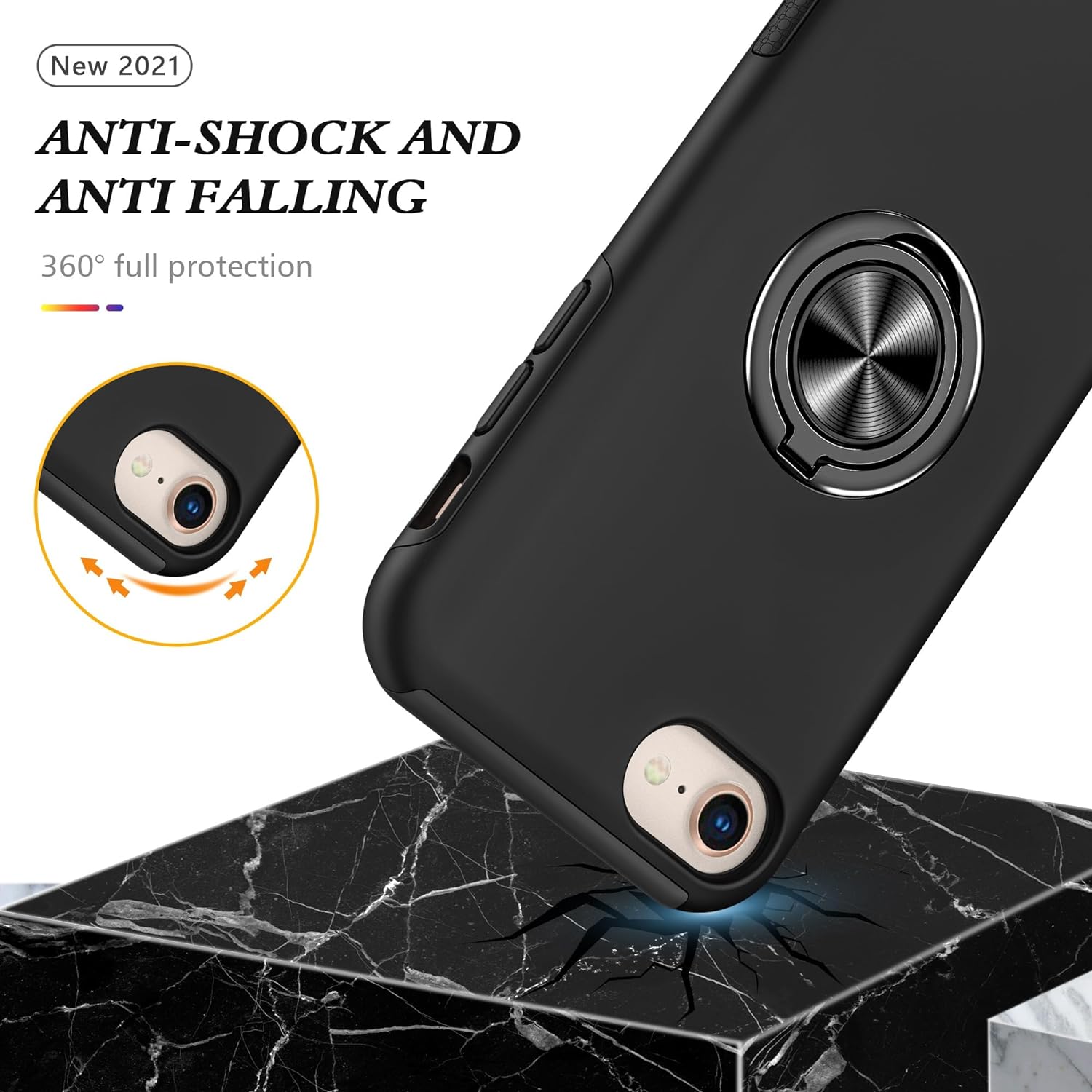 Coque hybride magnétique avec anneau invisible pour iPhone 7/8/SE (2e génération)