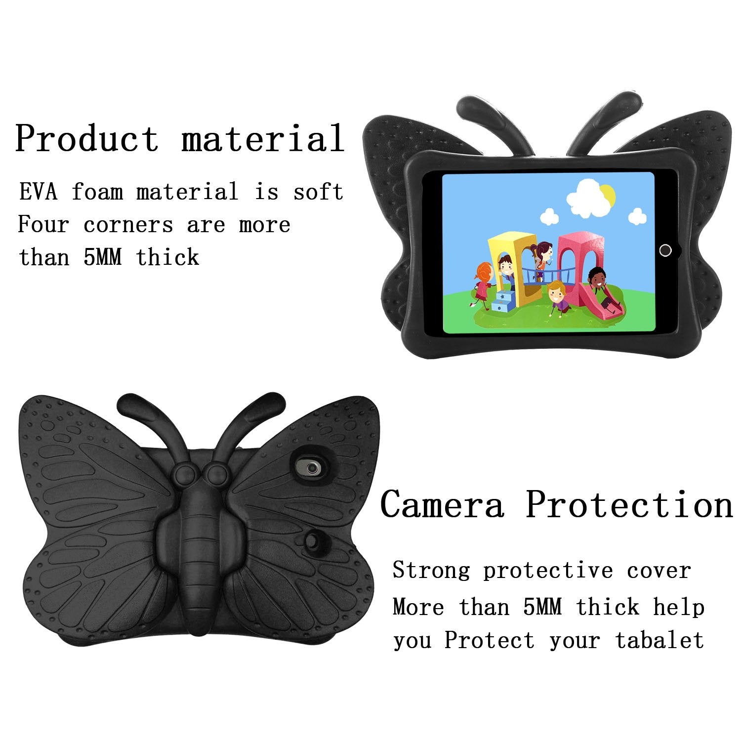 Coque en silicone pour enfants papillon pour iPad 5 6 (5ème 6ème génération) / Air 1 2 (1ère 2ème génération) / Pro 9,7