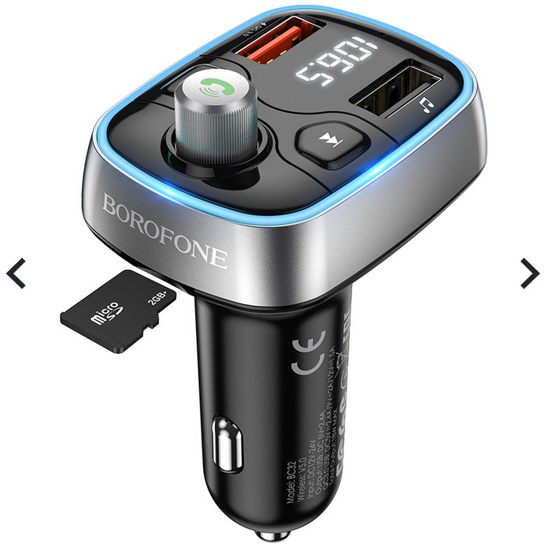 (18W) QC3.0 Wireless Bluetooth FM Transmitter Radio Dual USB & USB-C Car Charger