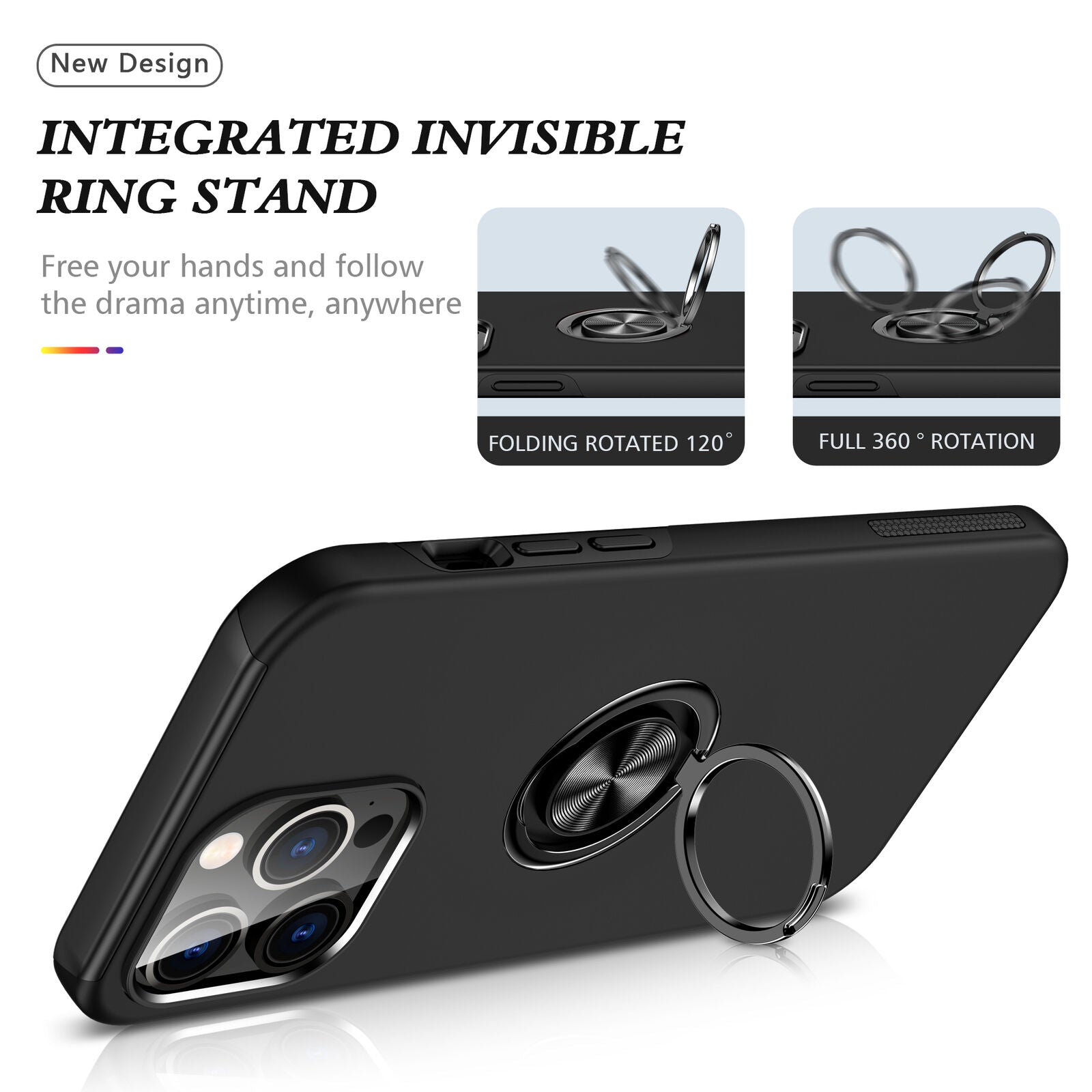 Coque hybride magnétique avec anneau invisible pour iPhone 15 Pro Max