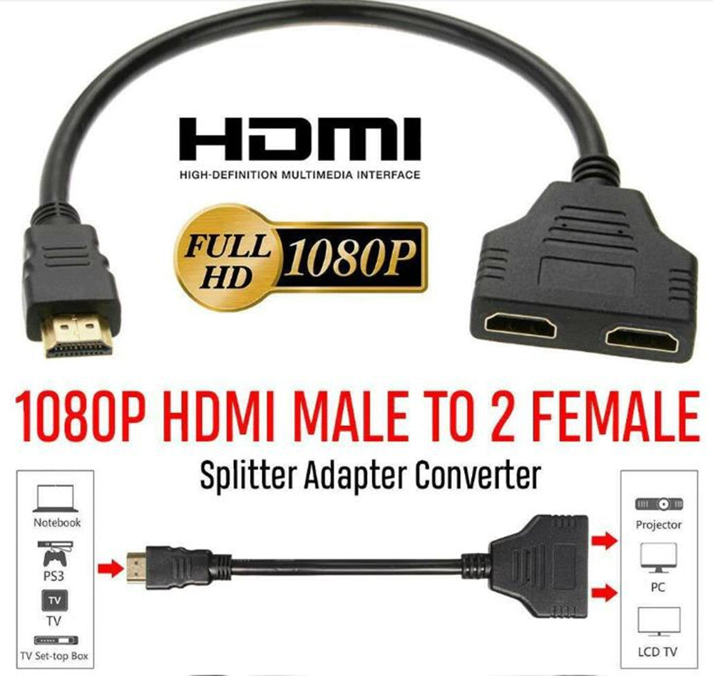 HDMI Male to 2 Ports HDMI Female Splitter Adapter Converter