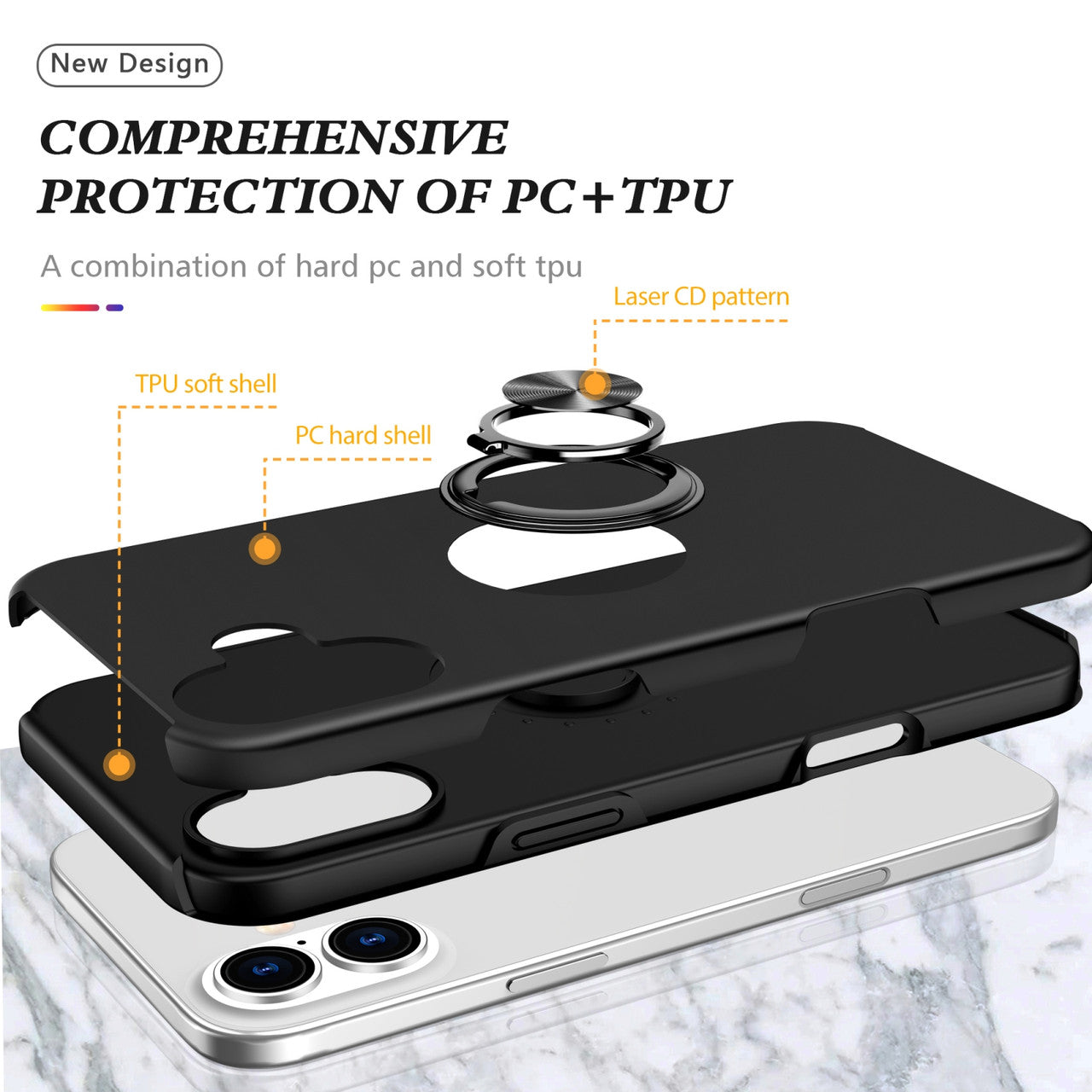 Hybrid Magnetic Invisible Ring Case for iPhone 16 Plus