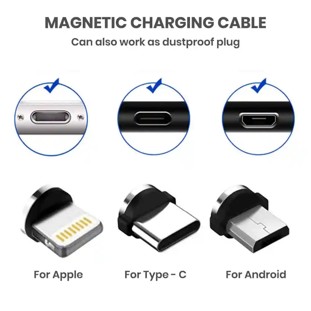 Magnetic USB-A to Lightning Micro USB USB-C Charging Data Cable (1m)