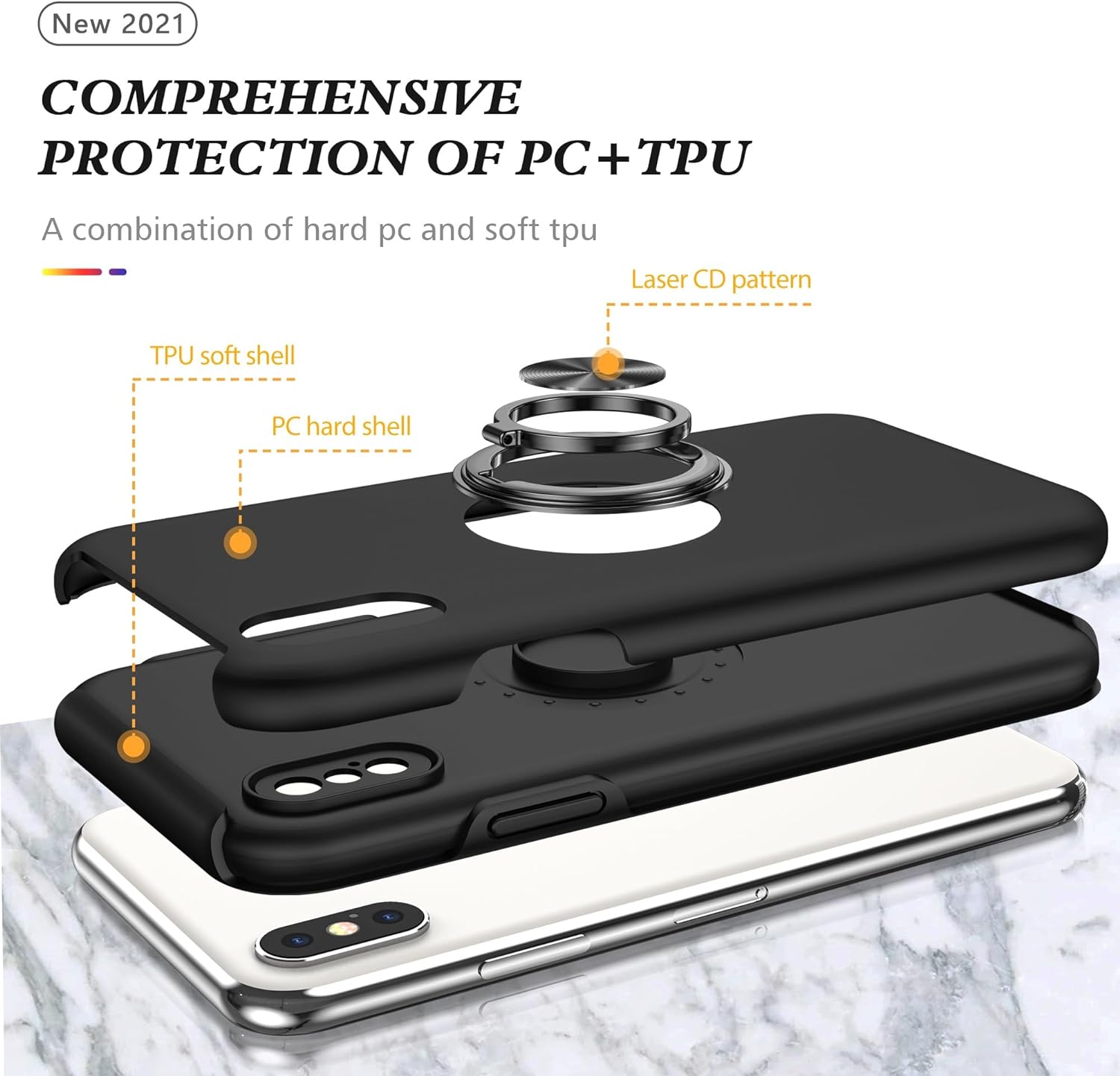 Hybrid Magnetic Invisible Ring Case for iPhone X / XS