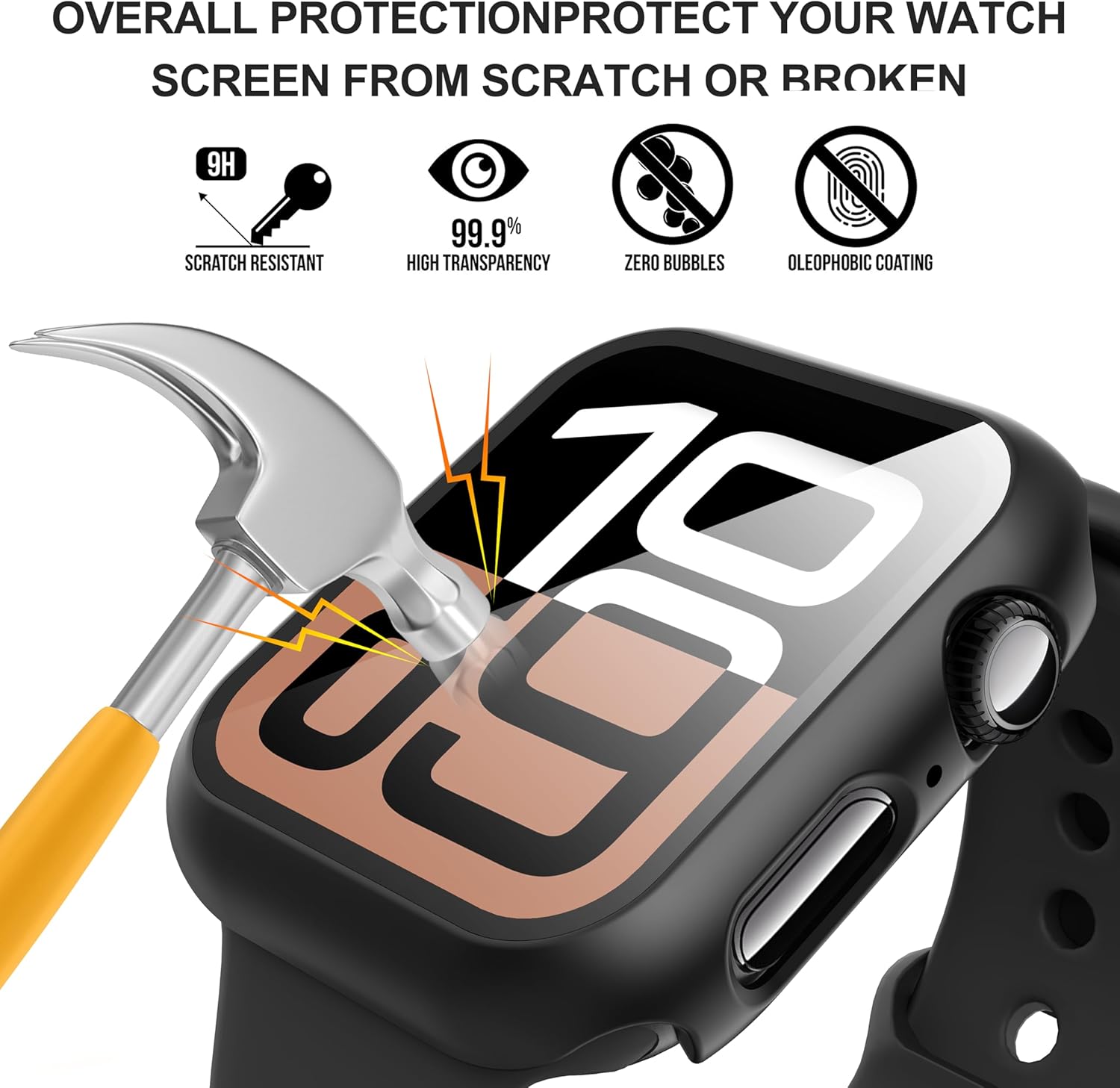 Coque rigide robuste en PC et protection d'écran pour Apple Watch iWatch Series 10