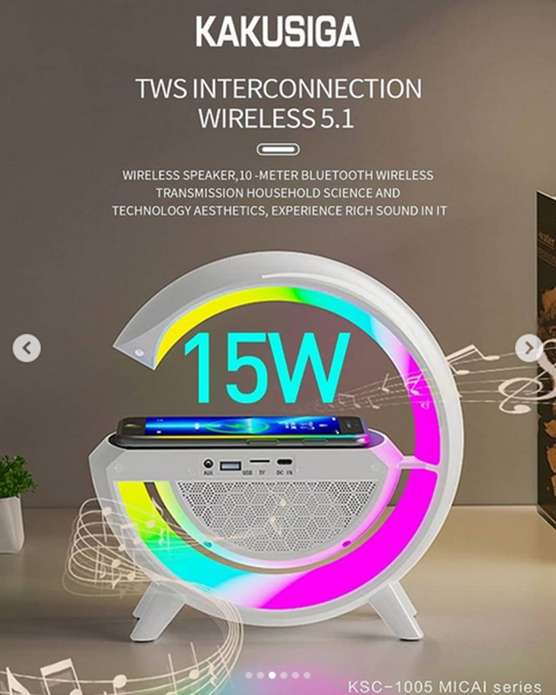 LED Lamp Night Light Wireless Bluetooth Stereo Speaker with Wireless Charger Stand