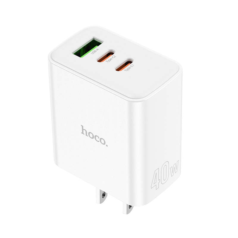 PD 40W Triple Ports Port USB-A et 2x Ports USB-C Adaptateur secteur pour chargeur mural