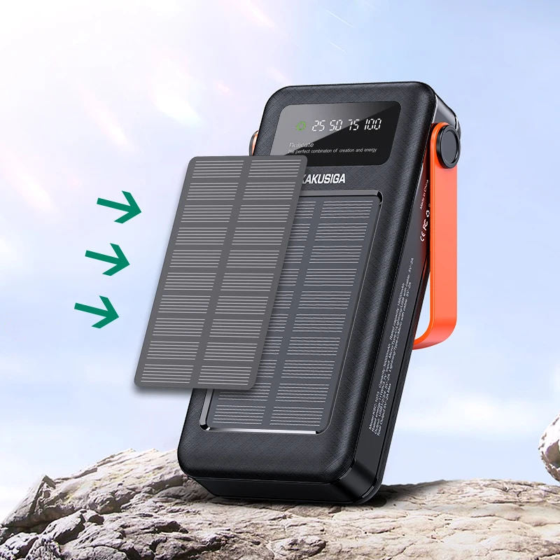 (30000mAh) Micro USB USB-C Lightning Solar Battery Pack Charger Portable Power Bank with Micro USB Lightning USB-C Cables