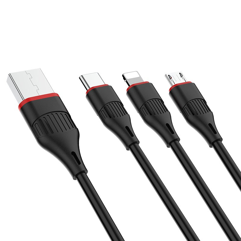 3 in 1 USB-A to Lightning Micro USB USB-C Charging Cable (1m)