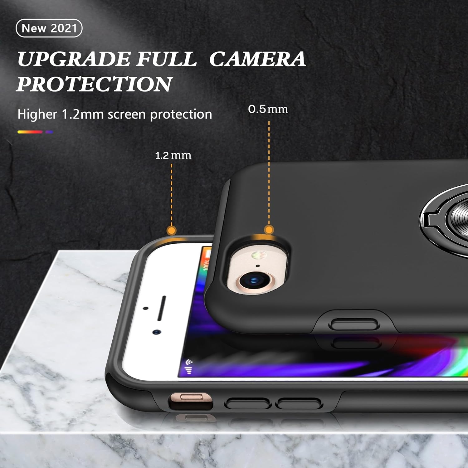 Coque hybride magnétique avec anneau invisible pour iPhone 7/8/SE (2e génération)