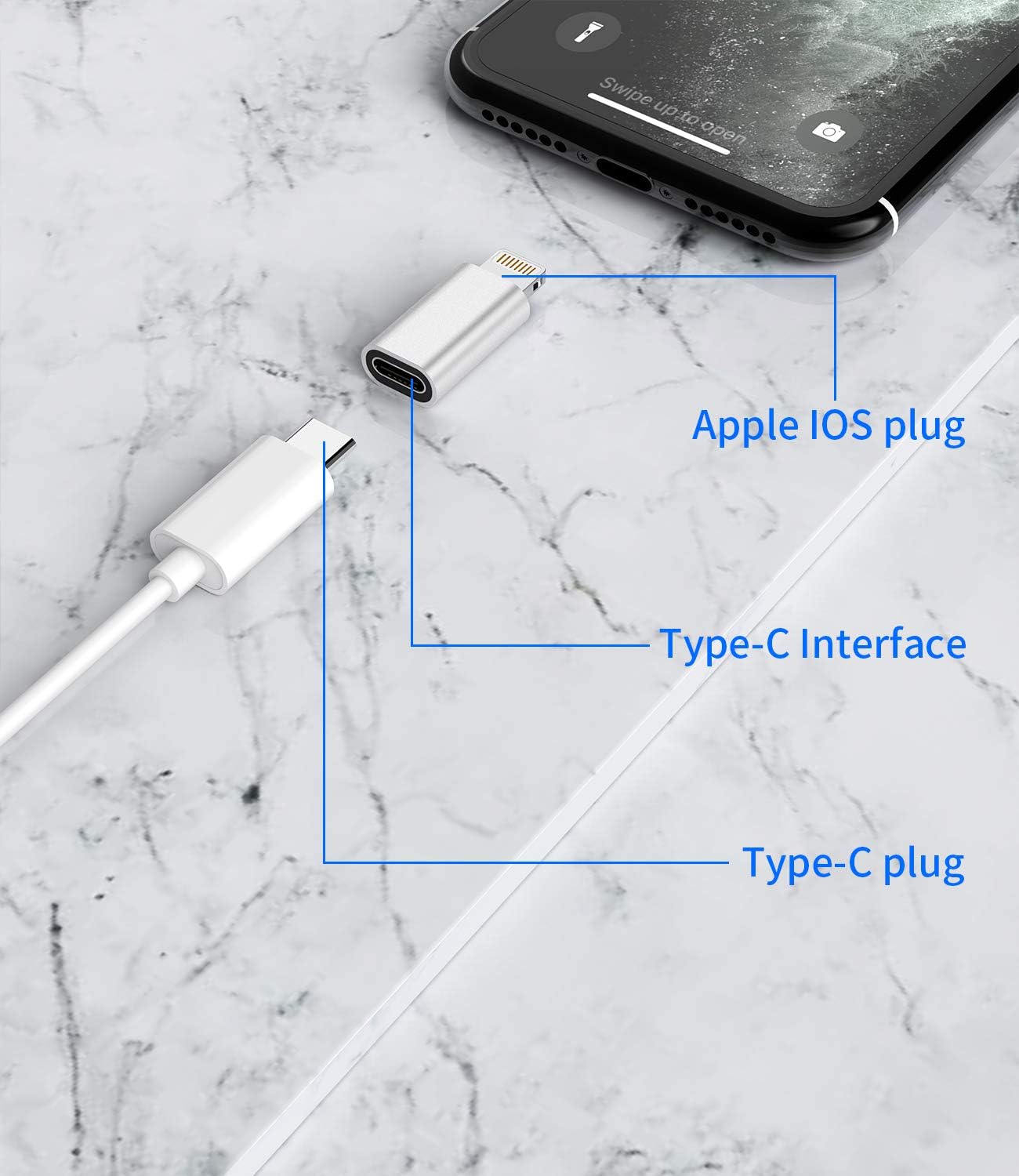 (2 Pack) USB-C Female to Lightning Male Adapter Connector