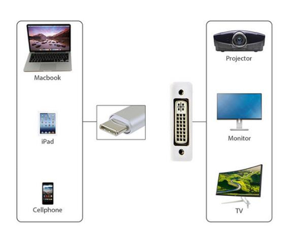 USB-C Male to DVI Female Adapter Converter