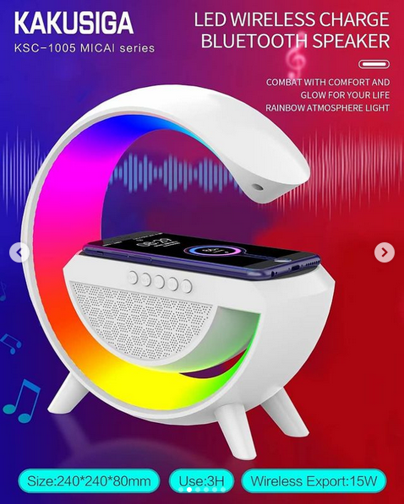 LED Lamp Night Light Wireless Bluetooth Stereo Speaker with Wireless Charger Stand