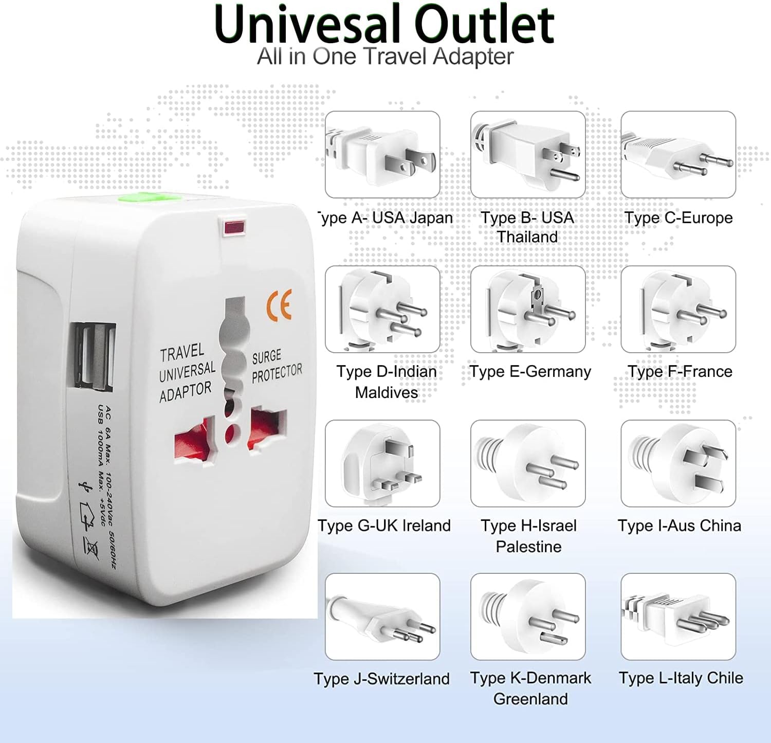 Universal Travel AC Plug Power Adapter Wall Charger (AU UK EU Plug)