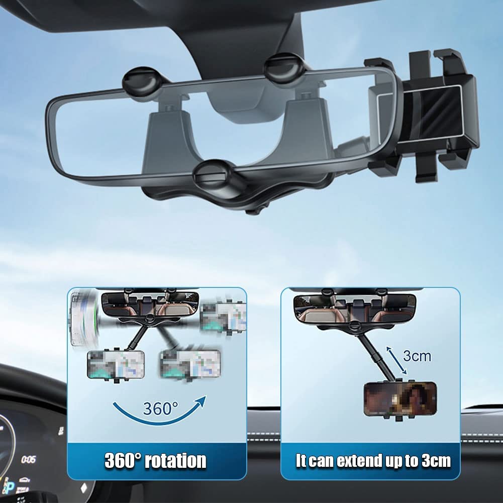 Rotatable & Retractable Car Rearview Mirror Mount Car Cell Phone Holder