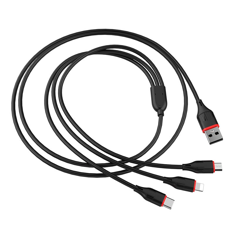 3 in 1 USB-A to Lightning Micro USB USB-C Charging Cable (1m)