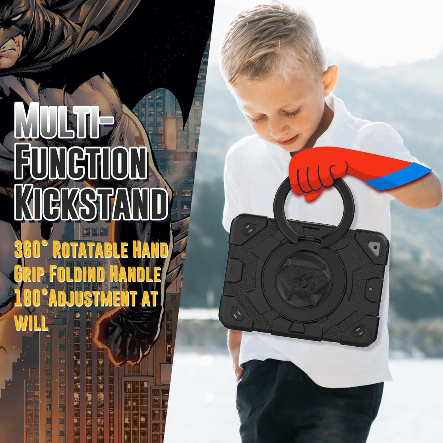 Rugged Defender Ring Kids Case with Strap for iPad 5 6 (5th 6th Gen.) / Air 1 2 (1st 2nd Gen.) / Pro 9.7