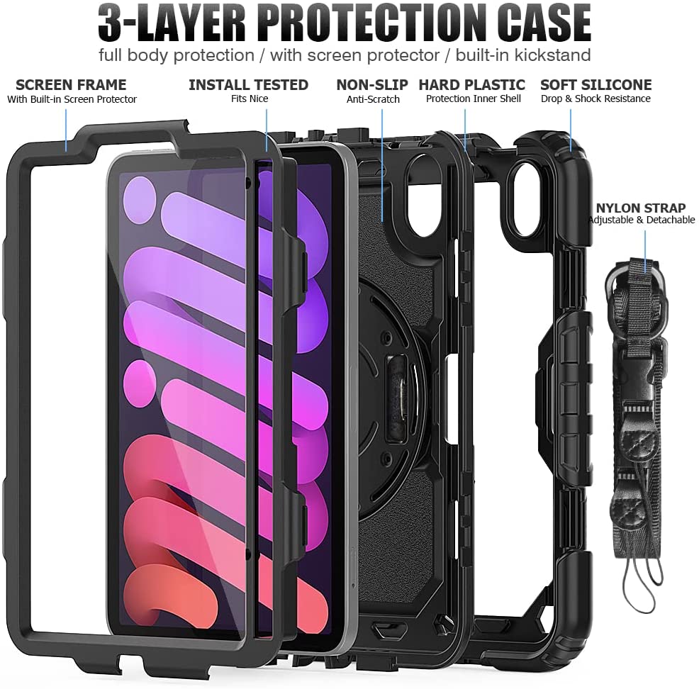 Rugged Defender Case with Strap for iPad Mini 6 (6th Gen.) / Mini 7 (7th Gen.)