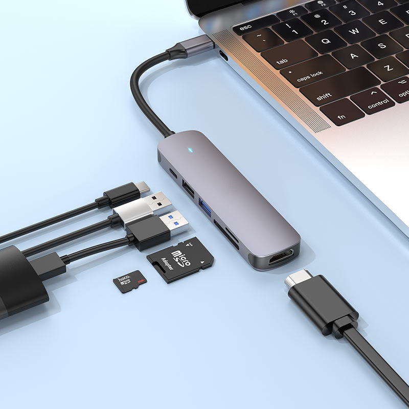 Adaptateur hub USB-C 6 en 1 (USB-C vers USB-C + USB-A 3.0 + SD + TF + HDMI)