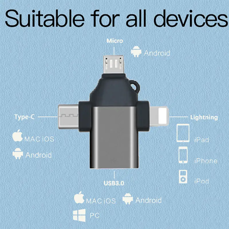 USB-A 3.0 OTG Hub Adapter with USB-C Lightning Micro USB