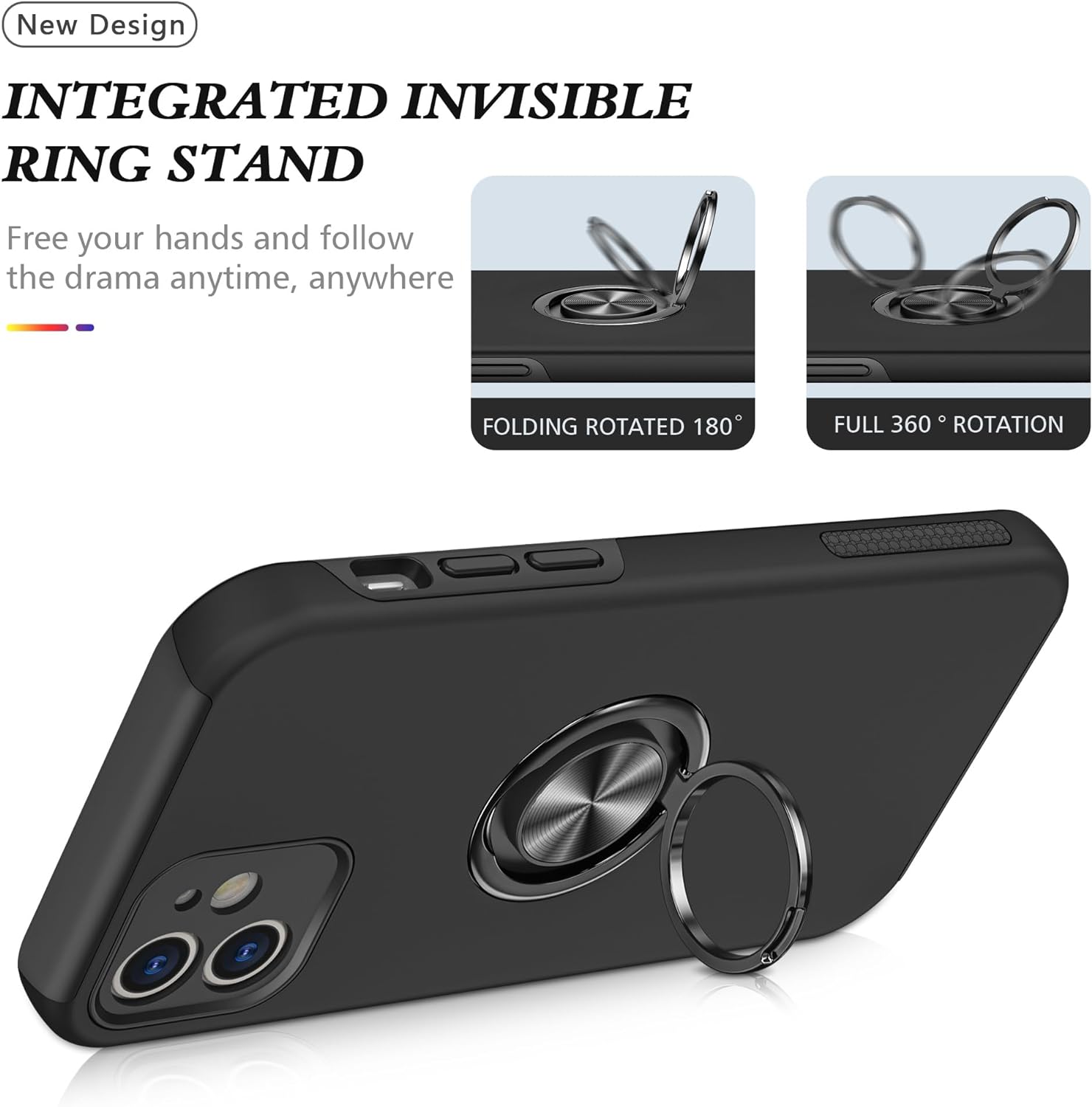 Étui hybride magnétique avec anneau invisible pour iPhone 11