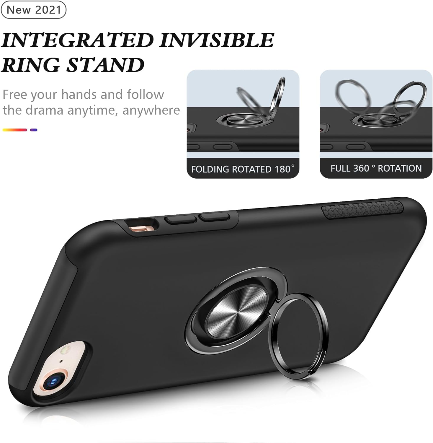 Coque hybride magnétique avec anneau invisible pour iPhone 7/8/SE (2e génération)