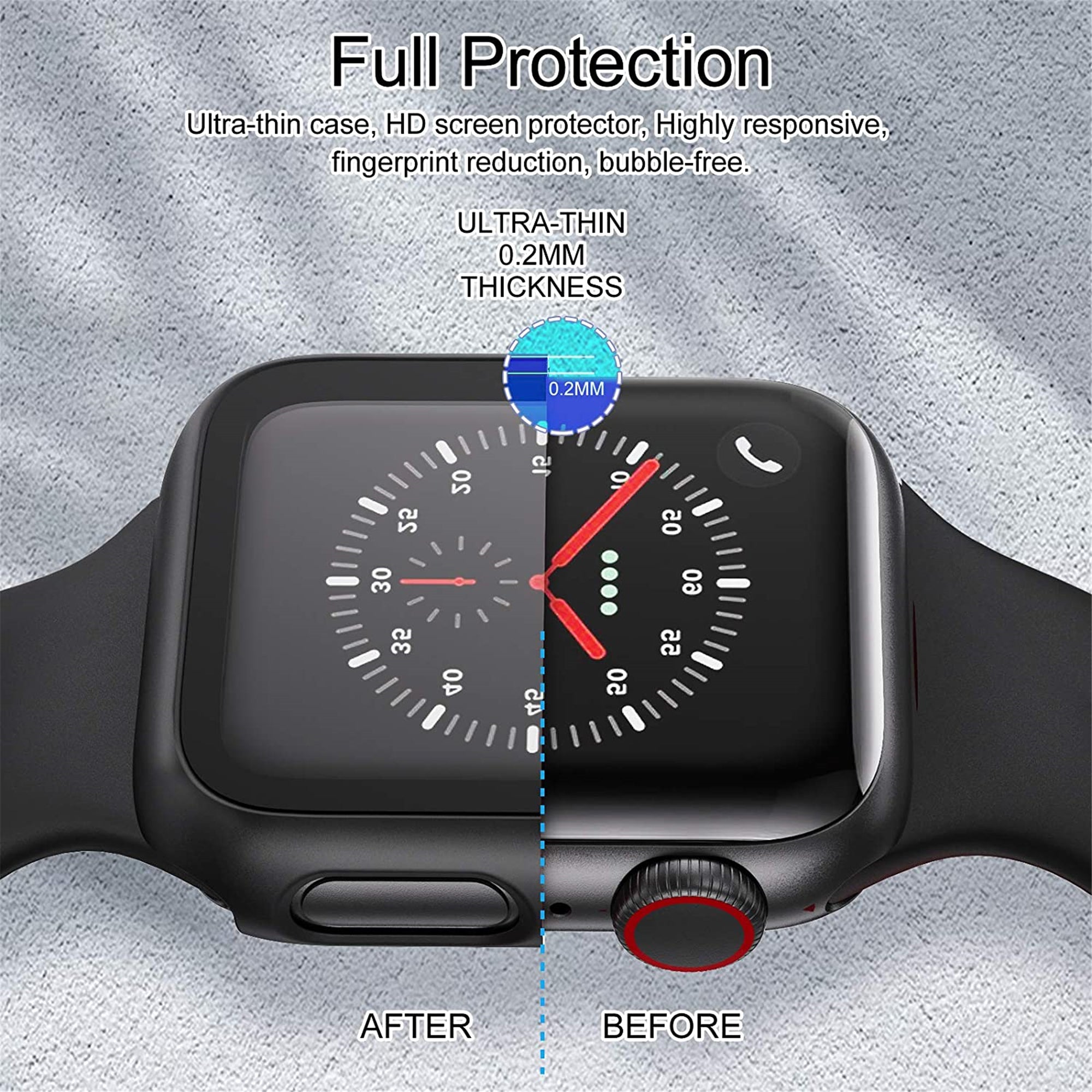 Hard PC Rugged Case & Screen Protector for Apple Watch Series 1 to 9