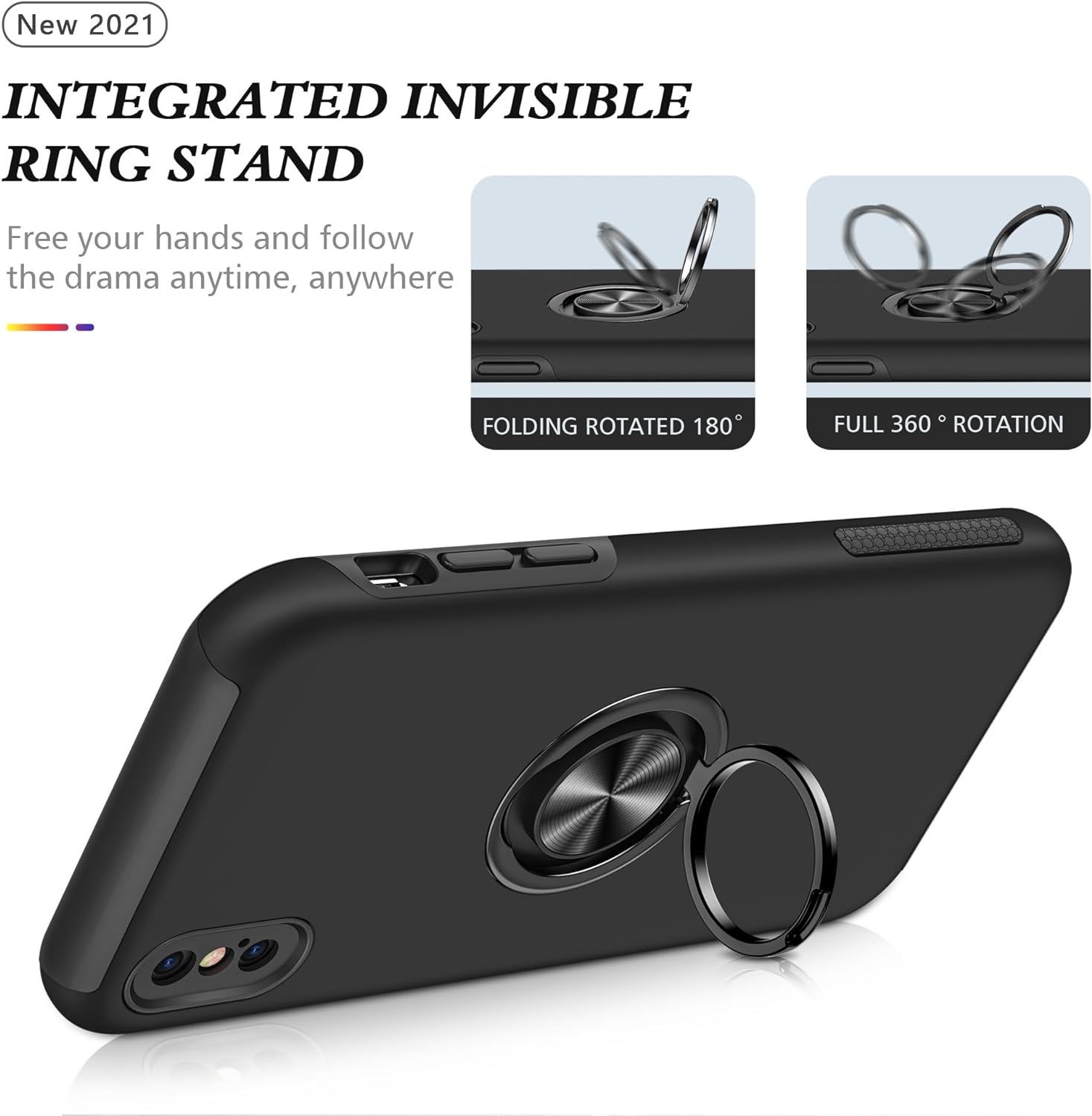 Étui hybride magnétique avec anneau invisible pour iPhone XR