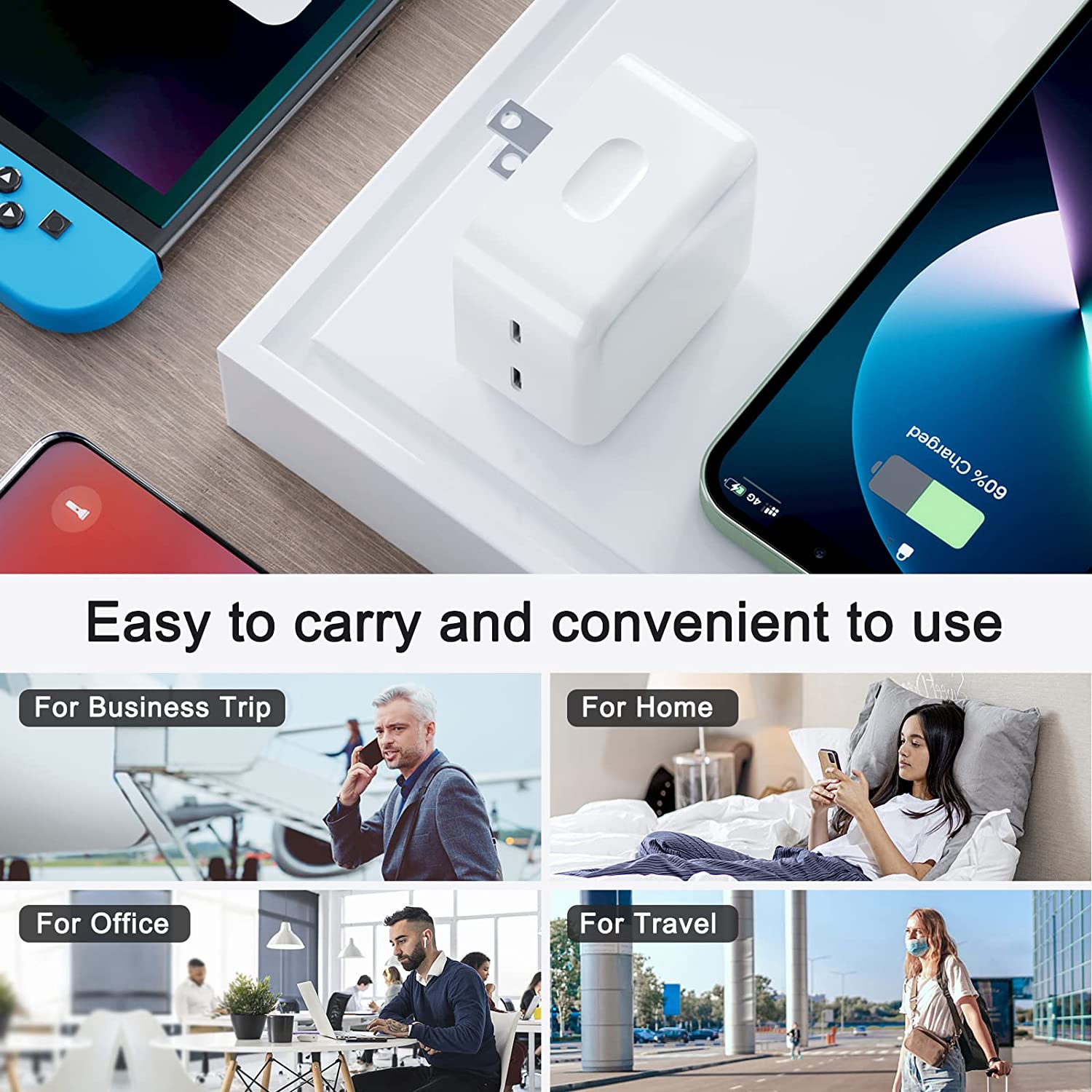 (35W) Dual USB-C PD 3.0 Fast Charging Power Adapter Wall Charger & USB-C to Lightning Cable (1m & 2m)