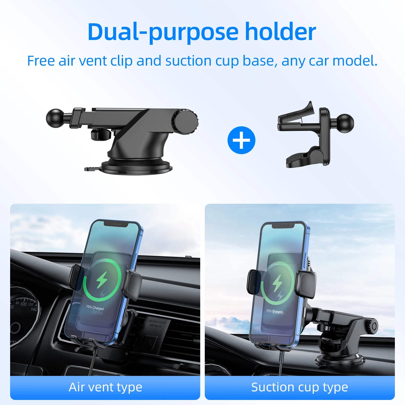 Dashboard Windshield Air Vent Outlet Mount Wireless Charger Car Cell Phone Holder