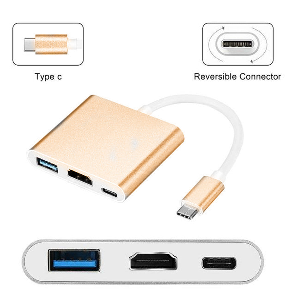 Convertisseur adaptateur hub multiport USB-C vers HDMI 3 en 1