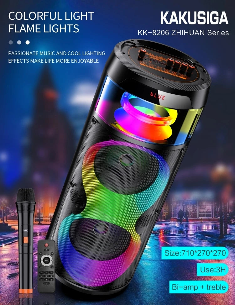 Haut-parleur stéréo Bluetooth sans fil, LED lumineuse colorée, pour fête intérieure et extérieure, avec télécommande et Microphone karaoké