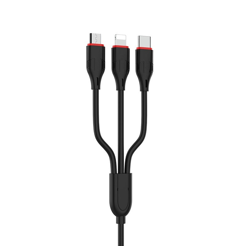 3 in 1 USB-A to Lightning Micro USB USB-C Charging Cable (1m)